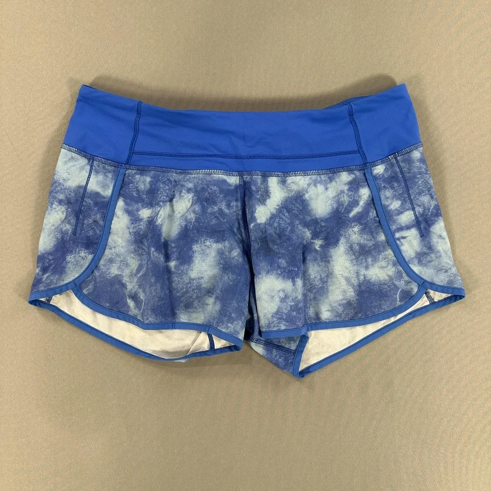 Lululemon Shorts Womens 10 Blue Tie Dye 3 Inseam Running‎ Lined Athletic